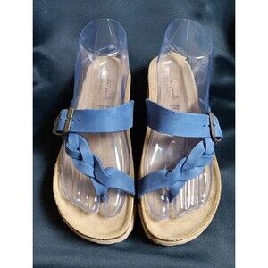 Mila Paoli Leather Braided Cork Sandals Flip Flops Size 6.5 Blue Comfort Italy